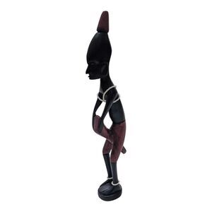 Vintage Hand Carved African Tribal Wood Statuette‎ Man with Ceremonial Drum